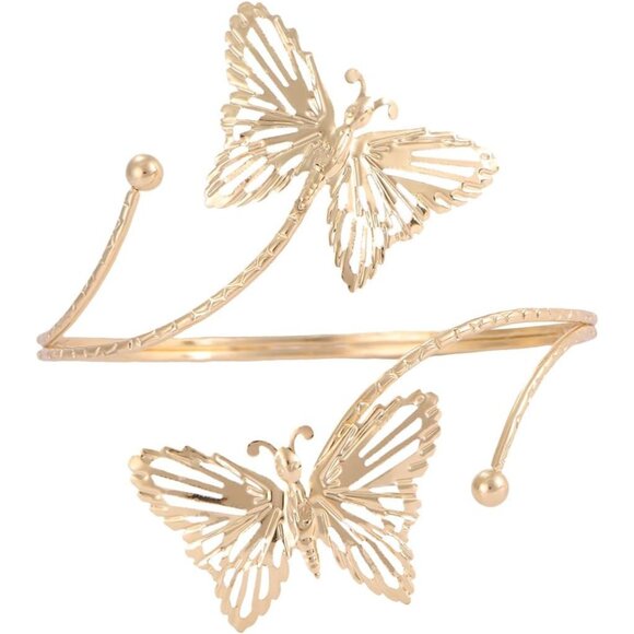 Elegant Gold Butterfly Cuff Bracelet - Adjustable Floral Arm Jewelry for Women - Picture 9 of 9